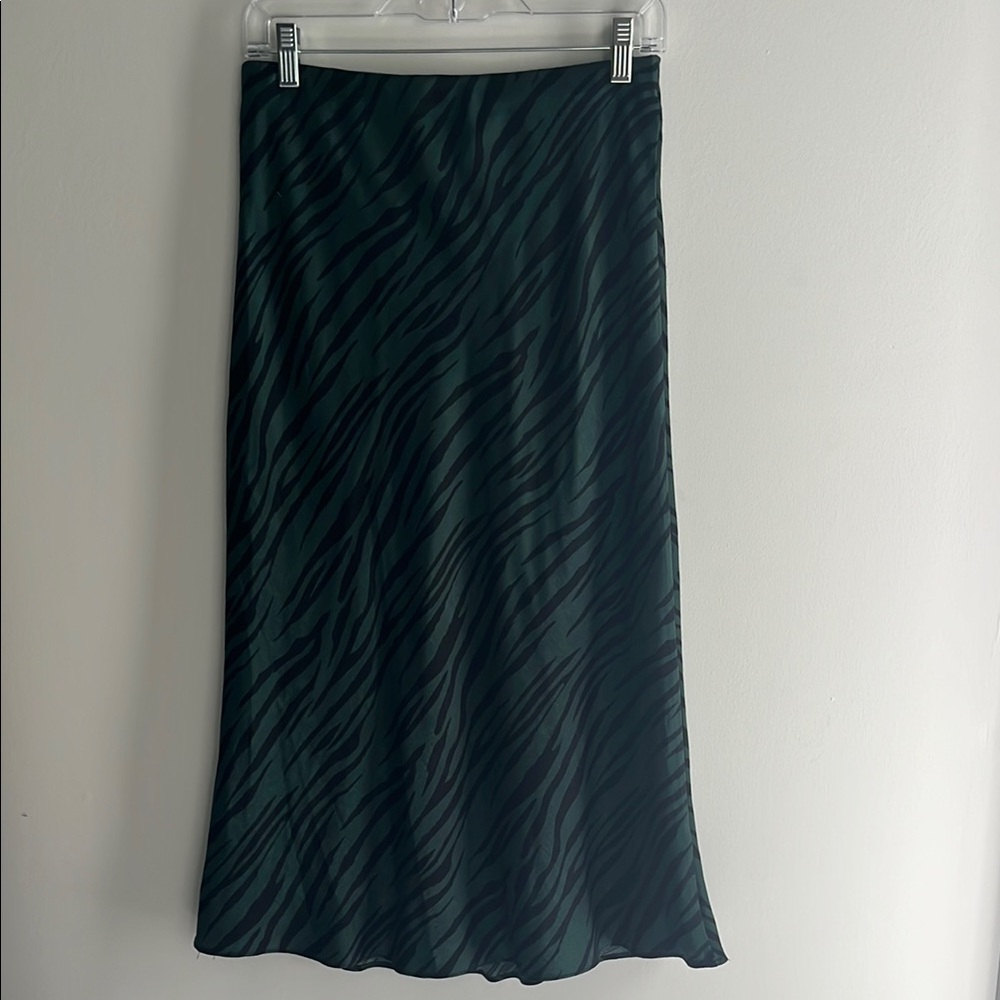 Green Black Zebra Print Midi Slip Skirt